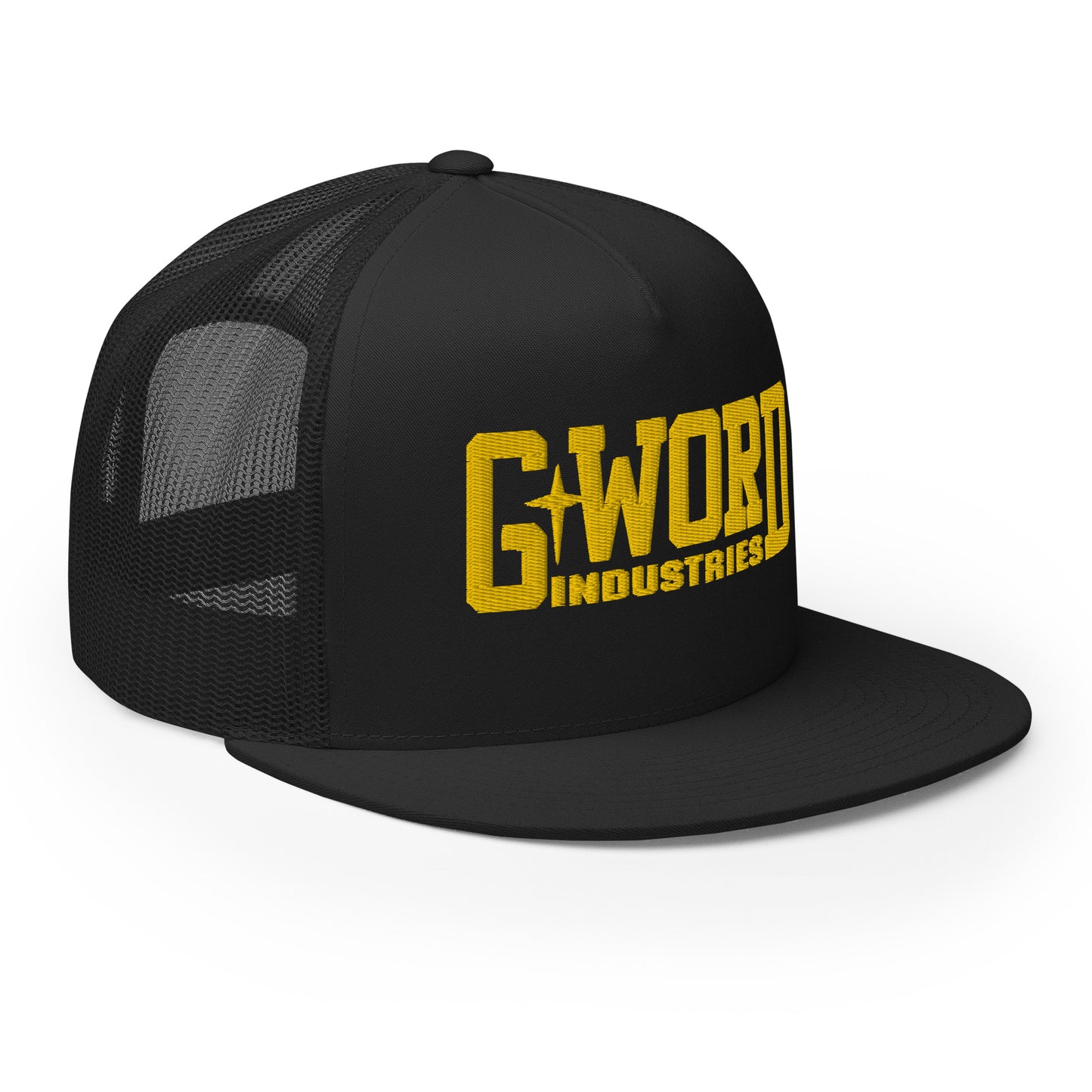 GWORD INDUSTRIES - THE LIVING TRUTH COLLECTION - Gold on Black on Black Back - Open Back Trucker Cap