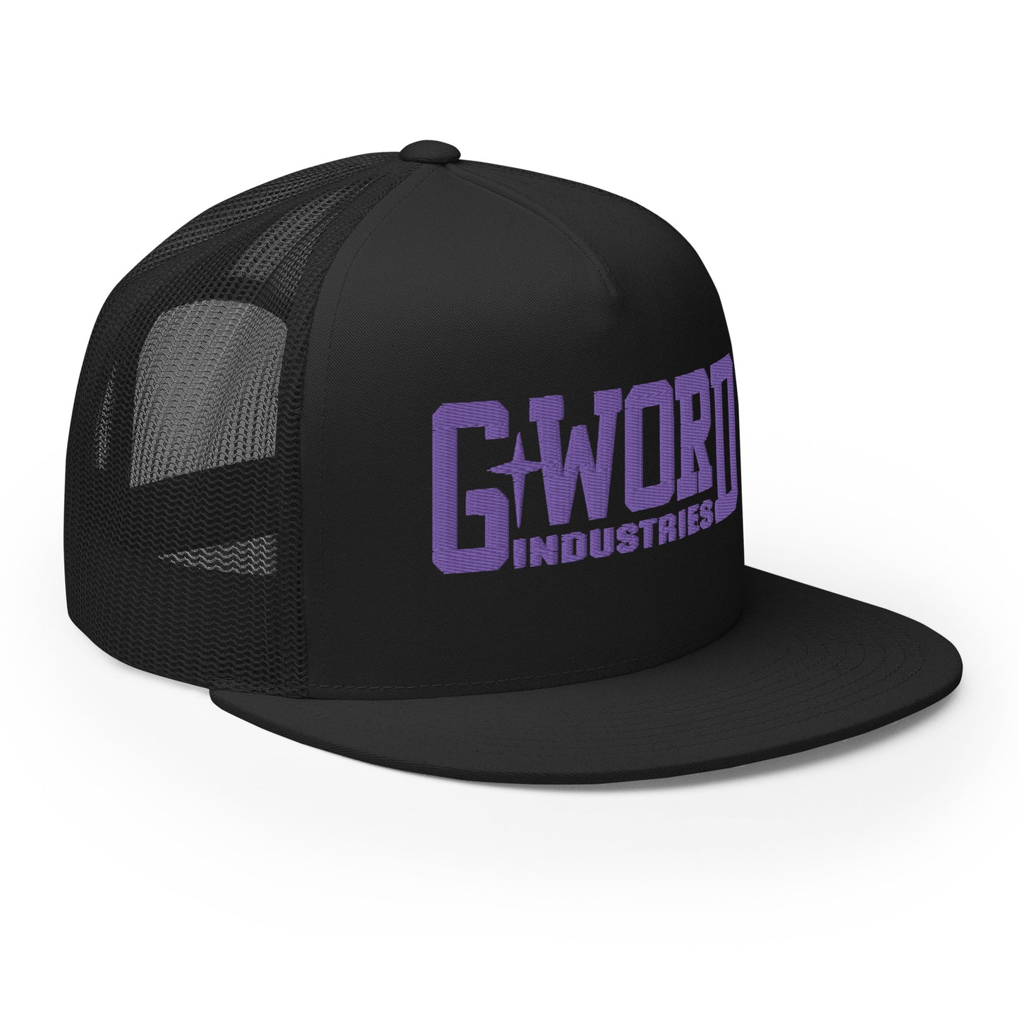 GWORD INDUSTRIES - THE LIVING TRUTH COLLECTION - Purple on Black on Black Back - Open Back Trucker Cap