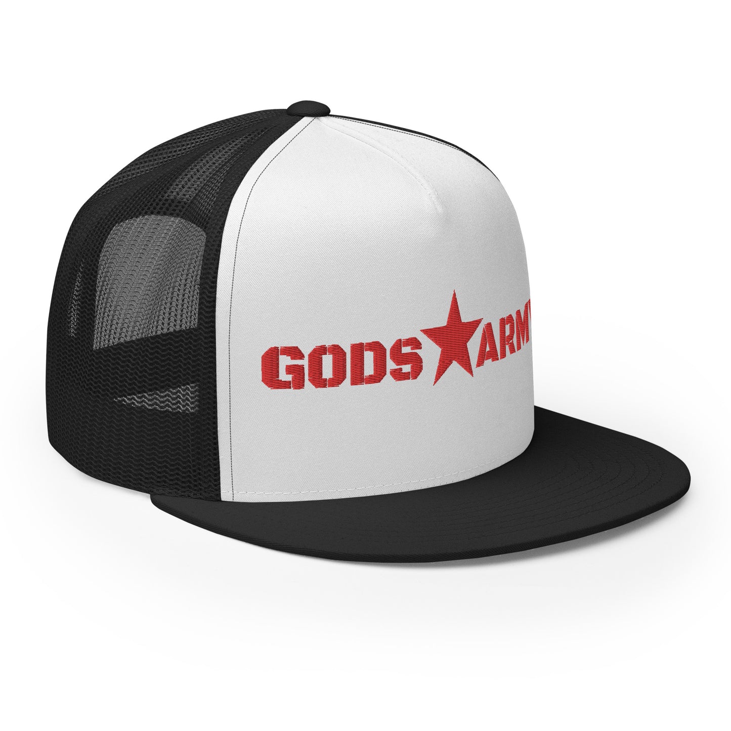 GODS ARMY - TRUE NORTH COLLECTION - Red on White on Black Back - Open Back Trucker Cap