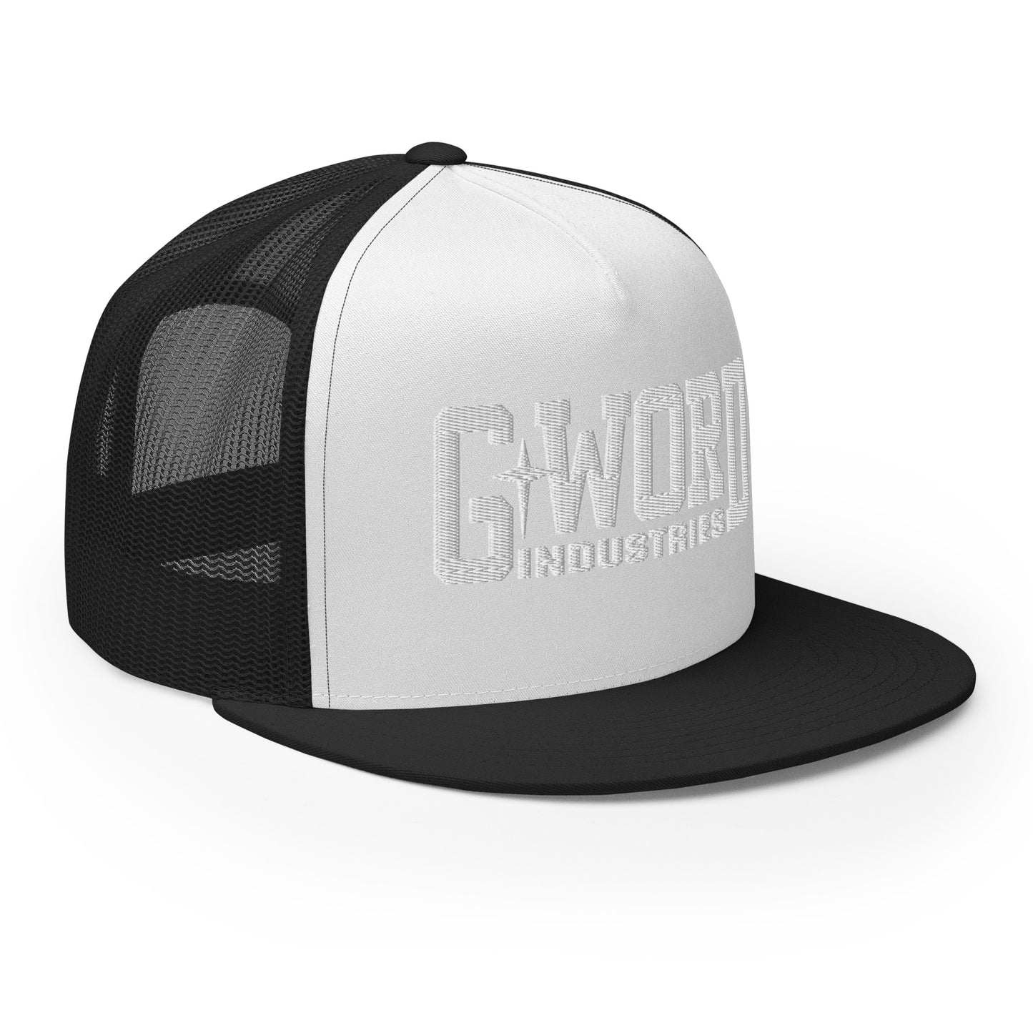 GWORD INDUSTRIES - THE LIVING TRUTH COLLECTION - White on White on Black Back - Open Back Trucker Cap