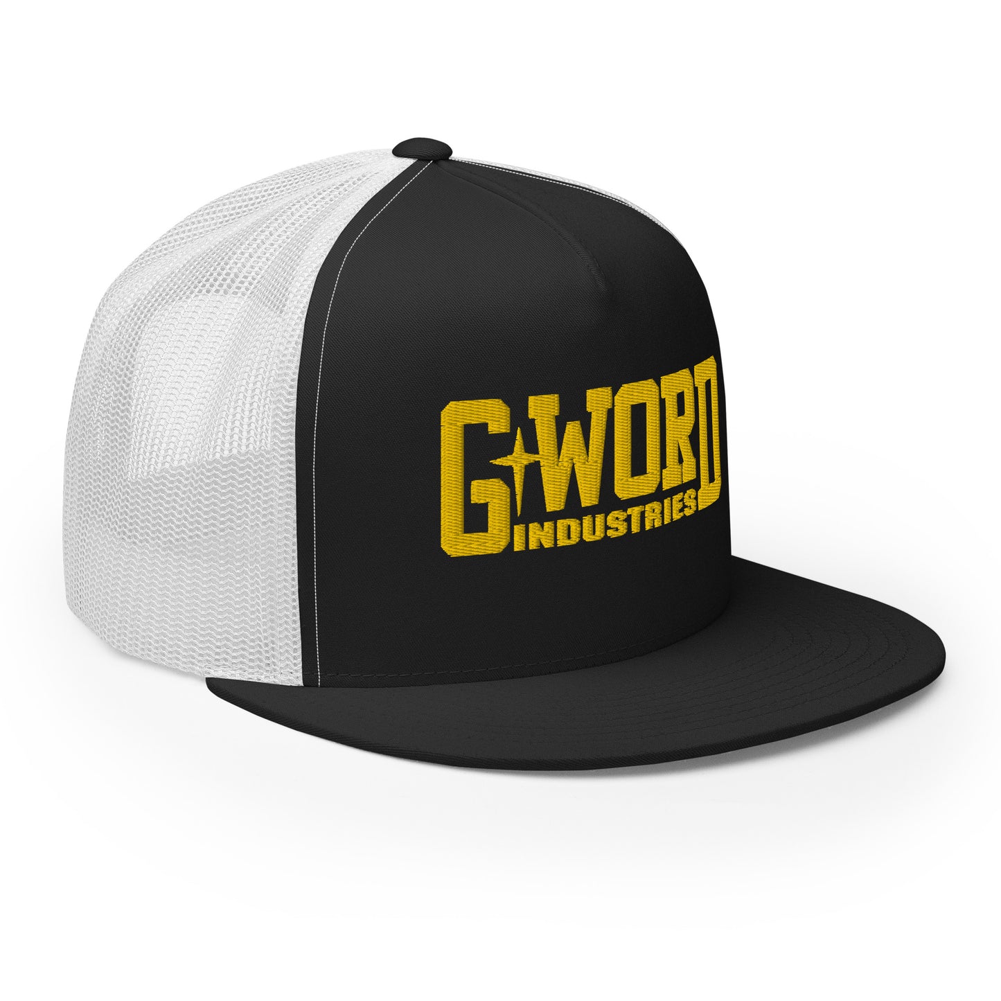 GWORD INDUSTRIES - THE LIVING TRUTH COLLECTION - Gold on Black on White Back - Open Back Trucker Cap