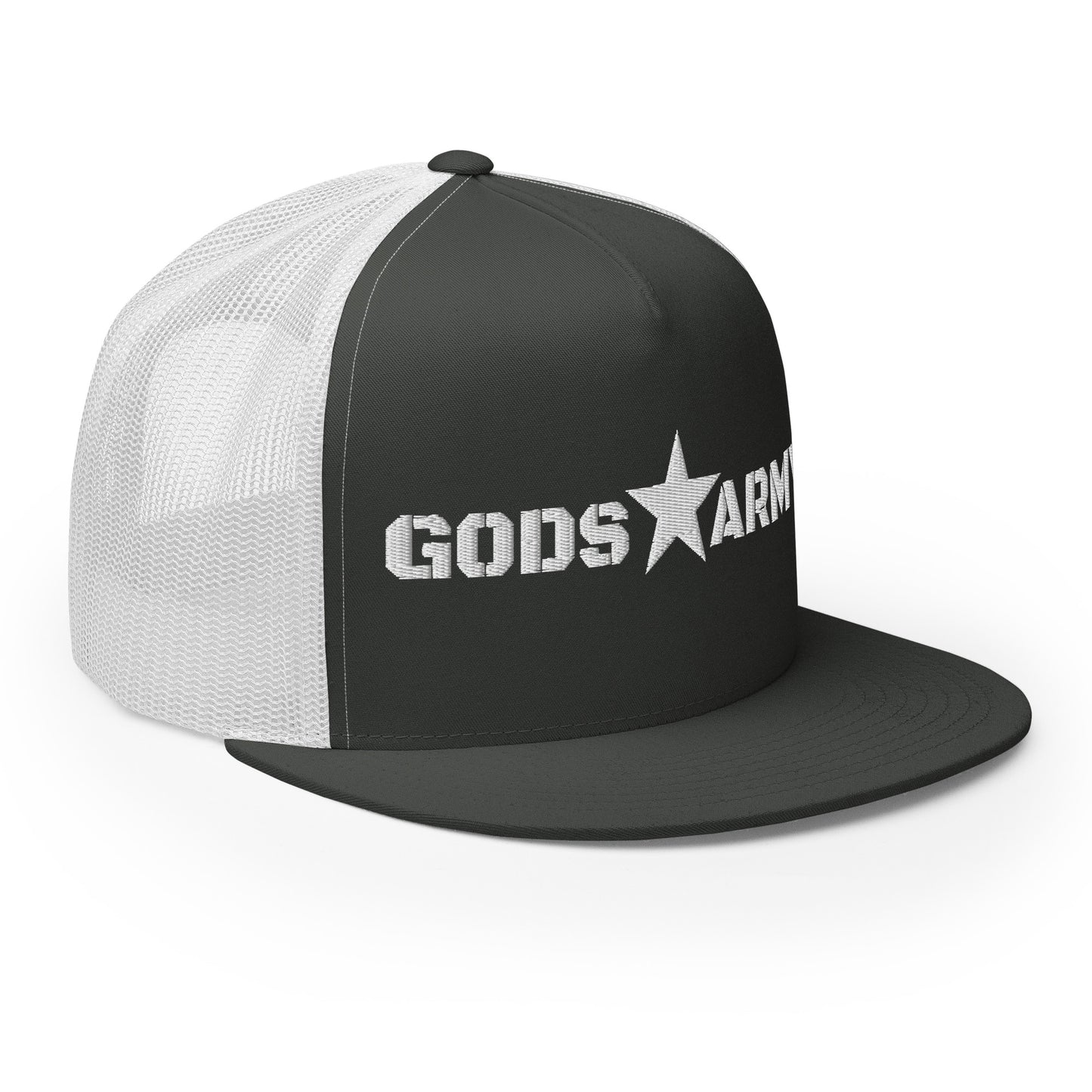 GODS ARMY - TRUE NORTH COLLECTION - White on Gtrey\Gray on White Back - Open Back Trucker Cap