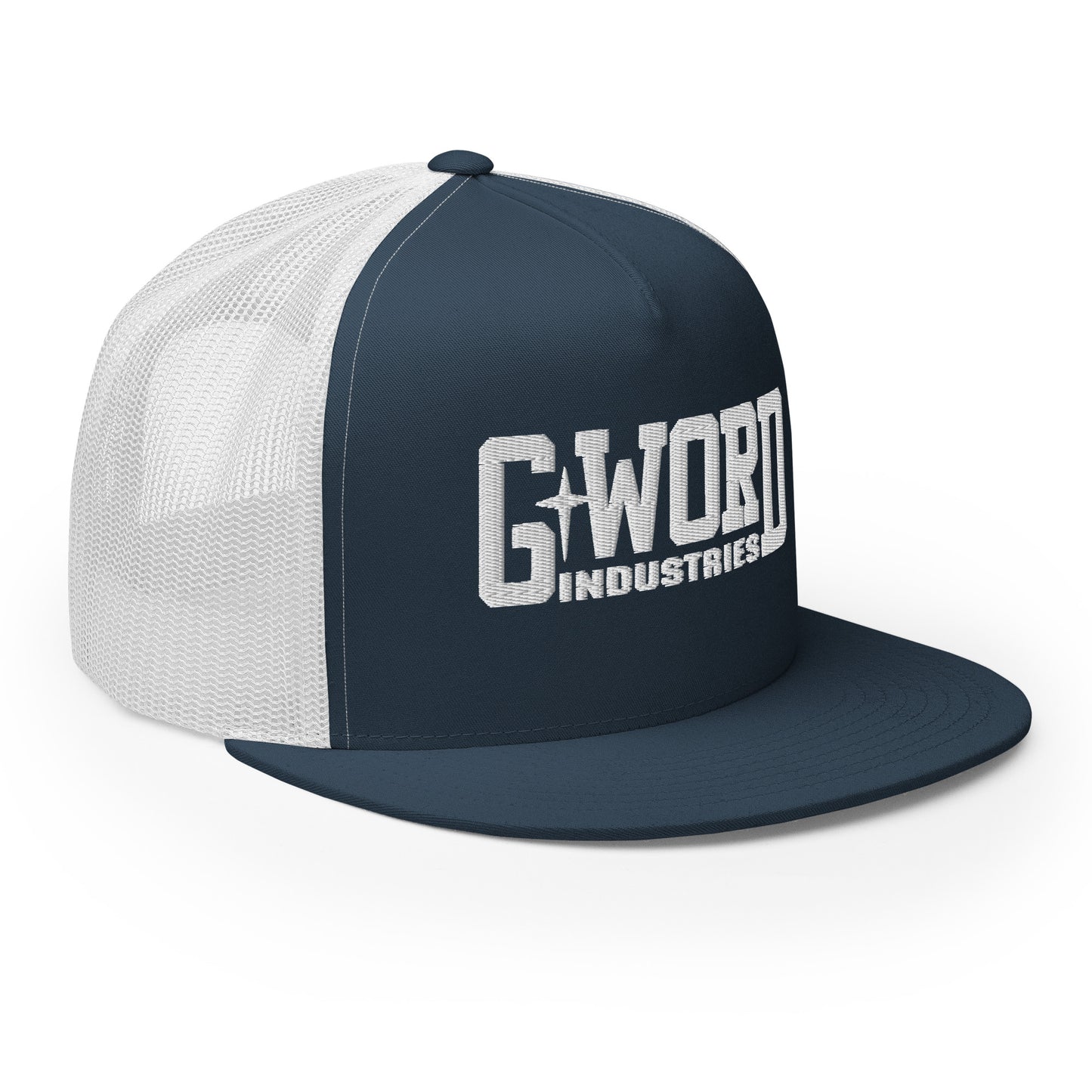 GWORD INDUSTRIES - THE LIVING TRUTH COLLECTION - White on Teal on White Back - Open Back Trucker Cap