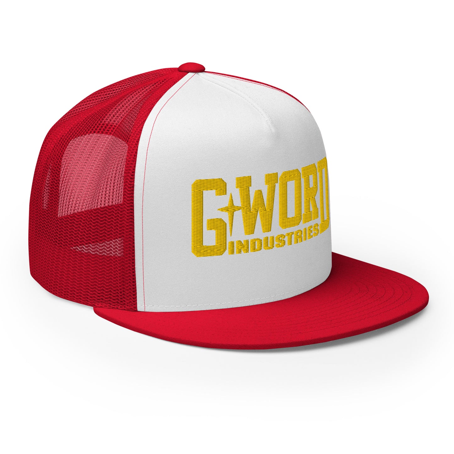 GWORD INDUSTRIES - THE LIVING TRUTH COLLECTION - Gold on White on Red Back - Open Back Trucker Cap