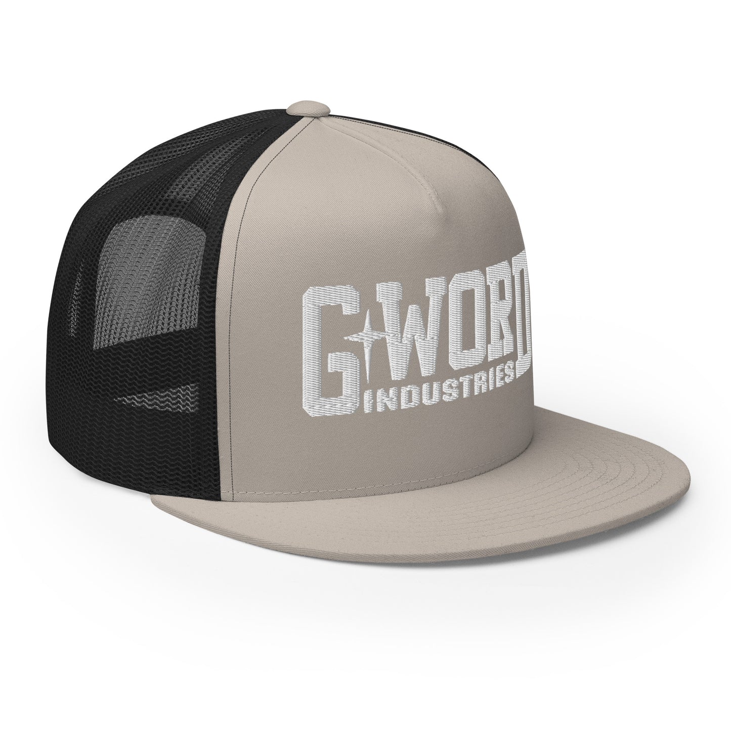 GWORD INDUSTRIES - THE LIVING TRUTH COLLECTION - White on Silver on Black Back - Open Back Trucker Cap