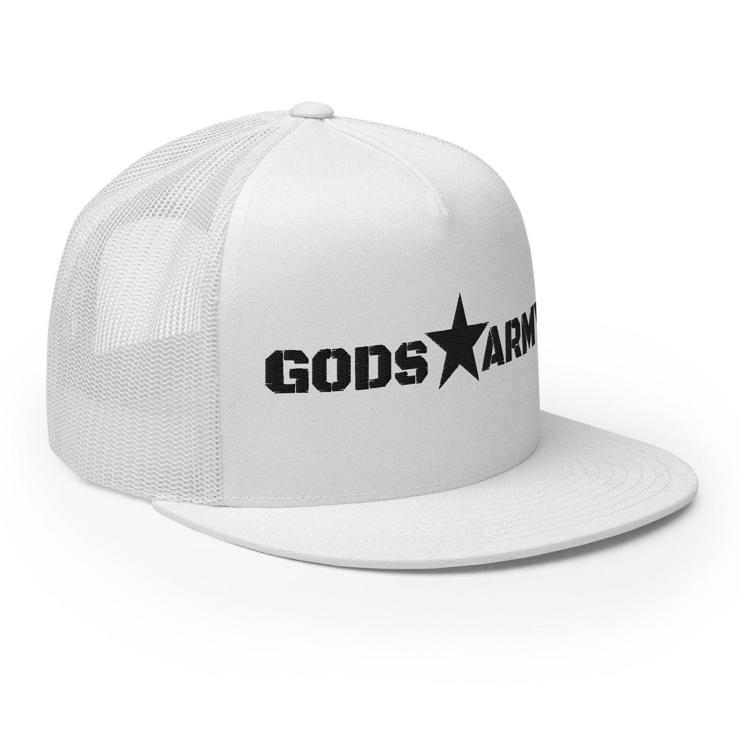 GODS ARMY - TRUE NORTH COLLECTION - Black on White on White Back - Open Back Trucker Cap
