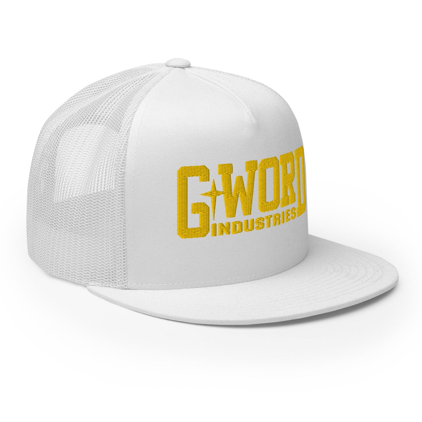 GWORD INDUSTRIES - THE LIVING TRUTH COLLECTION - Gold on White on White Back - Open Back Trucker Cap