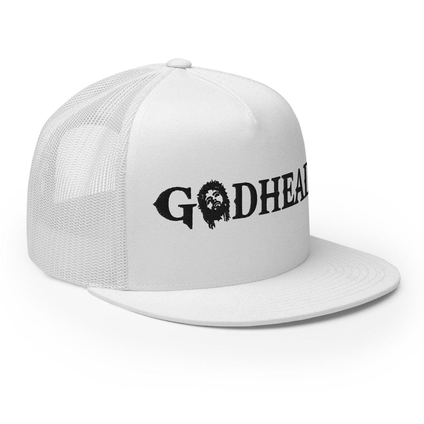 GODHEAD - CHRIST COLLECTION - BLACK on WHITE - Open Back Trucker Cap