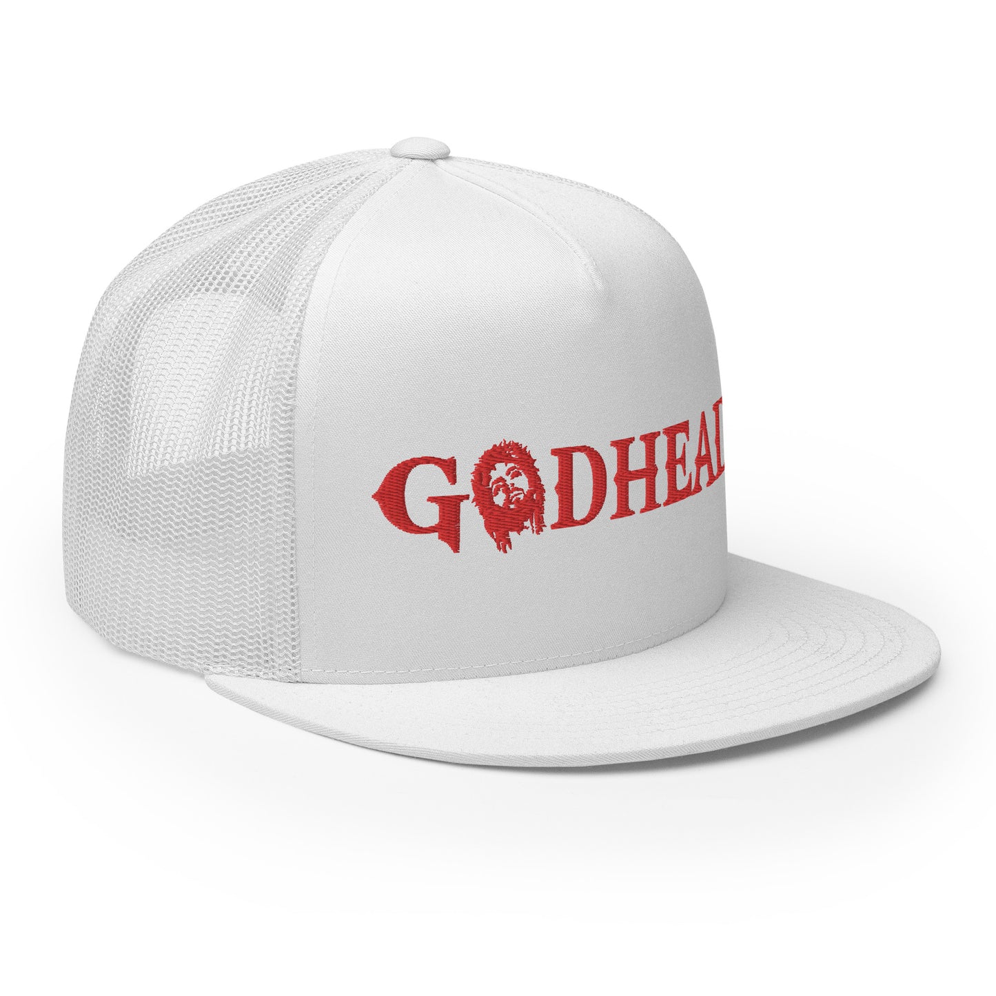 GODHEAD - CHRIST COLLECTION - BLOOD RED on WHITE - Open Back Trucker Cap