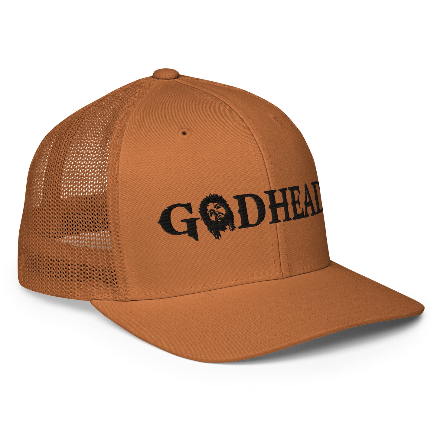 GODHEAD - CHRIST COLLECTION - BLACK on CARAMEL - Closed Back Trucker Cap