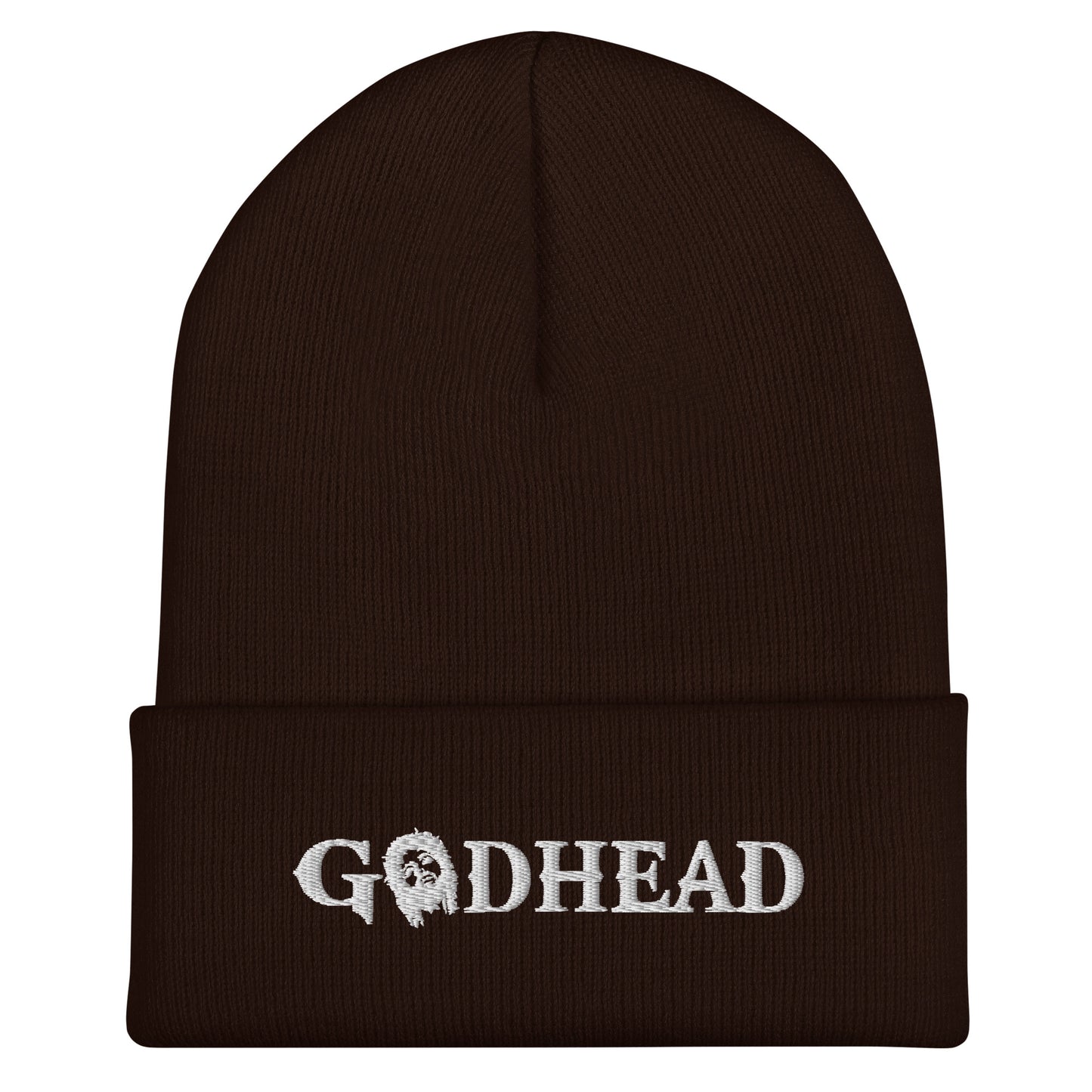 GODHEAD - CHRIST COLLECTION - WHITE on BROWN - Cuffed Beanie