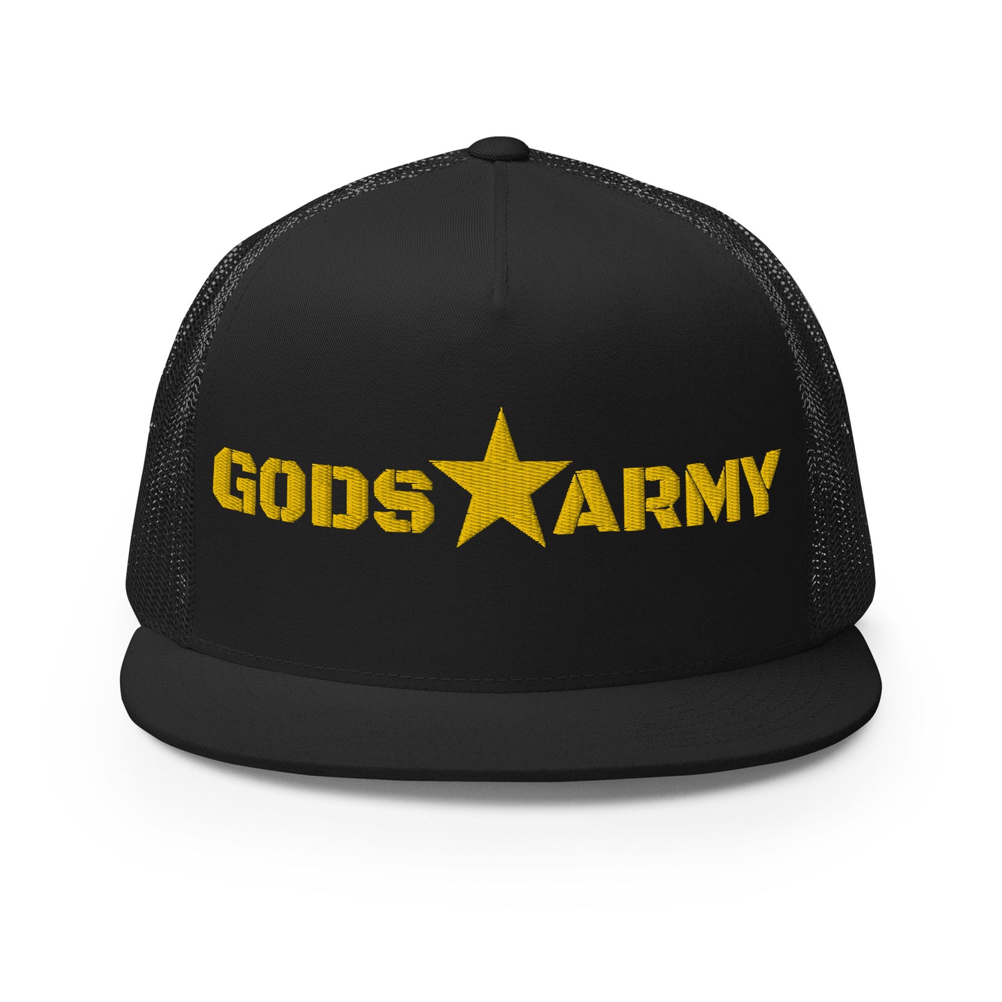 GODS ARMY - TRUE NORTH COLLECTION - Gold on Black on Black Back - Open Back Trucker Cap