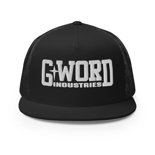 GWORD INDUSTRIES - THE LIVING TRUTH COLLECTION - White on Black on Black Back - Open Back Trucker Cap