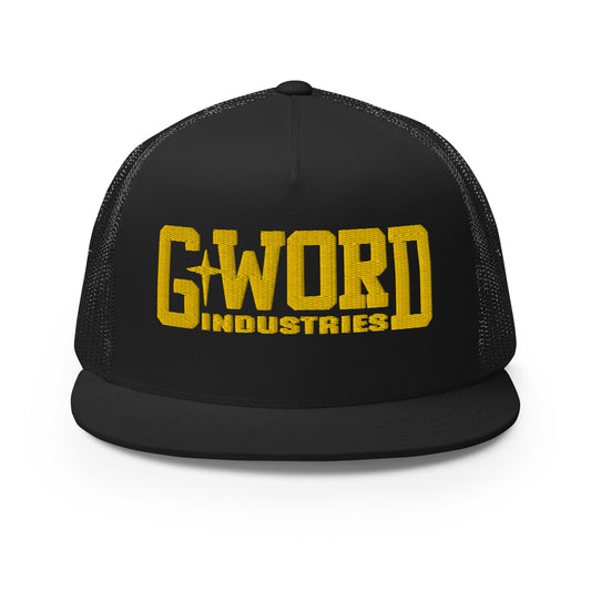 GWORD INDUSTRIES - THE LIVING TRUTH COLLECTION - Gold on Black on Black Back - Open Back Trucker Cap