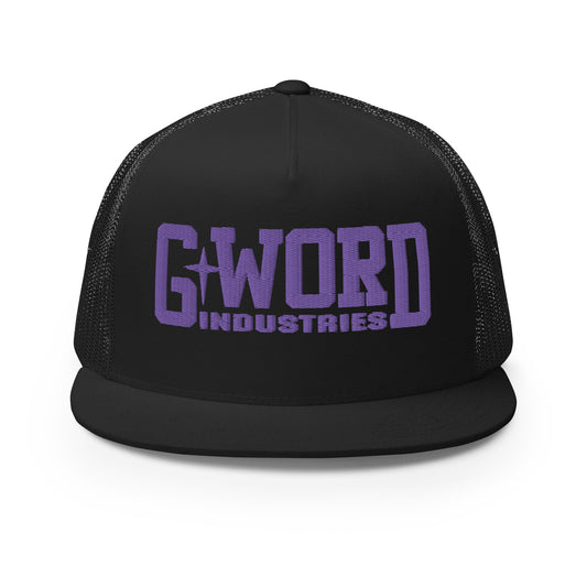 GWORD INDUSTRIES - THE LIVING TRUTH COLLECTION - Purple on Black on Black Back - Open Back Trucker Cap
