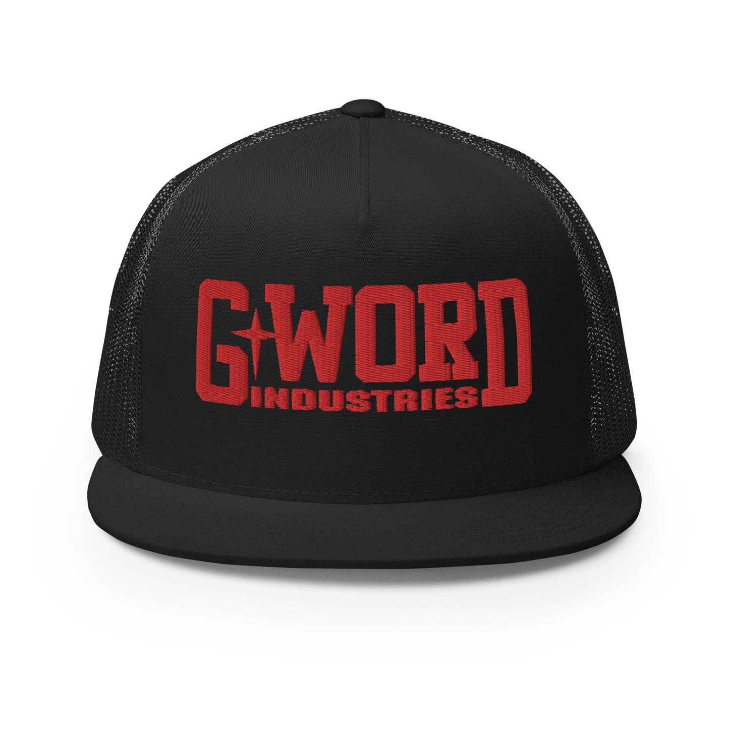 GWORD INDUSTRIES - THE LIVING TRUTH COLLECTION - Red on Black on Black Back - Open Back Trucker Cap