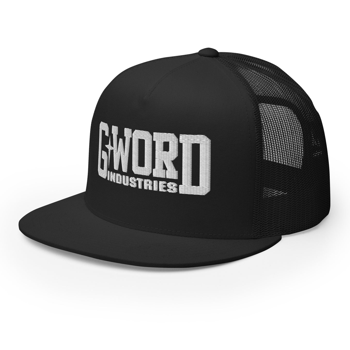 GWORD INDUSTRIES - THE LIVING TRUTH COLLECTION - White on Black on Black Back - Open Back Trucker Cap