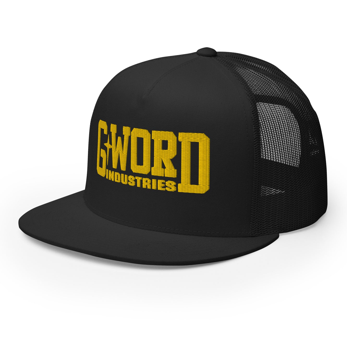 GWORD INDUSTRIES - THE LIVING TRUTH COLLECTION - Gold on Black on Black Back - Open Back Trucker Cap