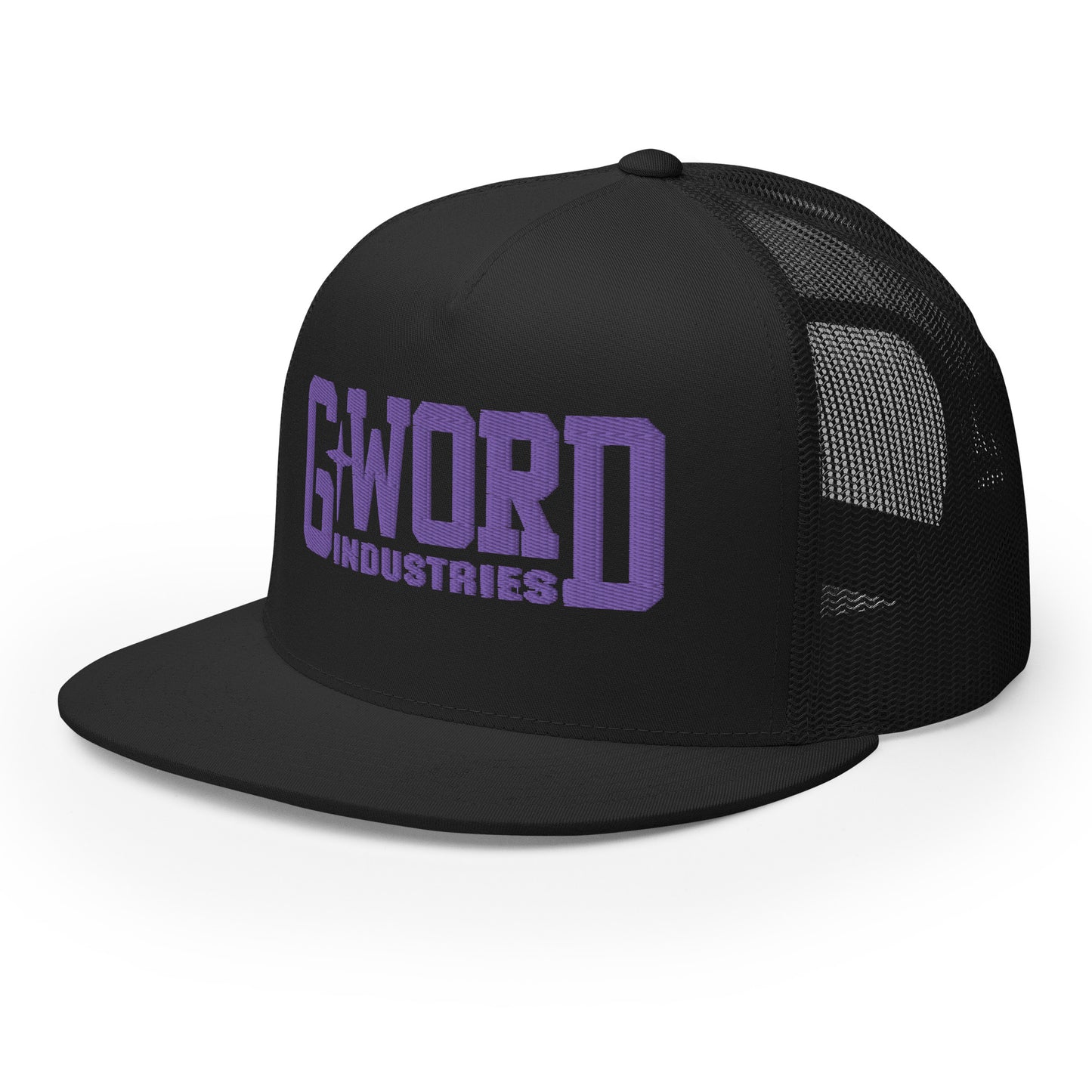 GWORD INDUSTRIES - THE LIVING TRUTH COLLECTION - Purple on Black on Black Back - Open Back Trucker Cap
