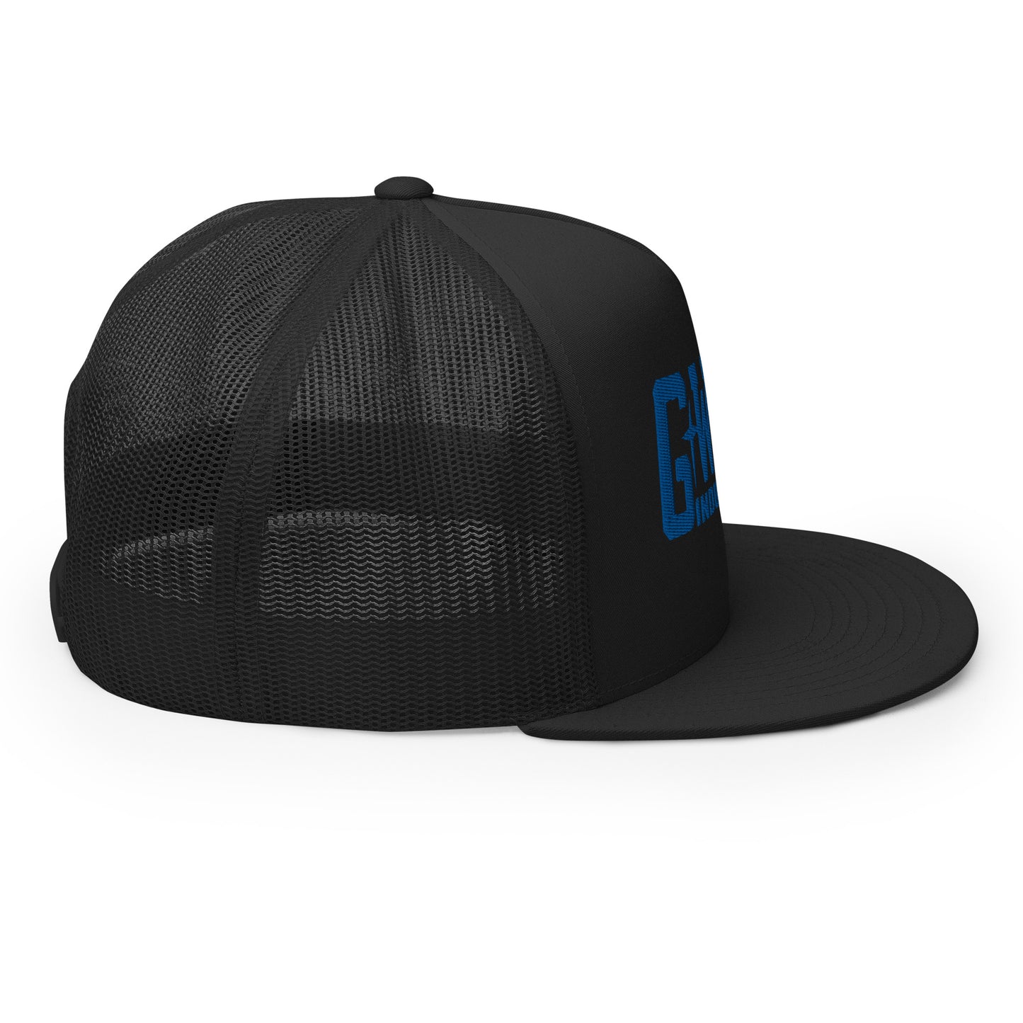 GWORD INDUSTRIES - THE LIVING TRUTH COLLECTION - Blue on Black on Black Back - Open Back Trucker Cap