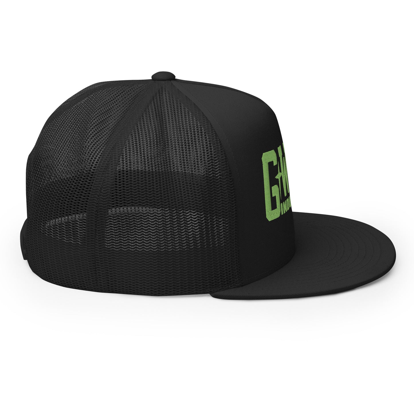 GWORD INDUSTRIES - THE LIVING TRUTH COLLECTION - Green on Black on Black Back - Open Back Trucker Cap