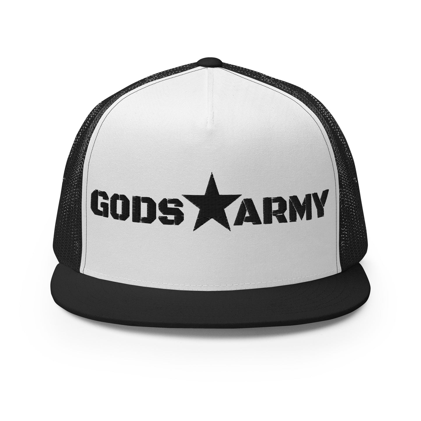 GODS ARMY - TRUE NORTH COLLECTION - Black on White on Black Back - Open Back Trucker Cap