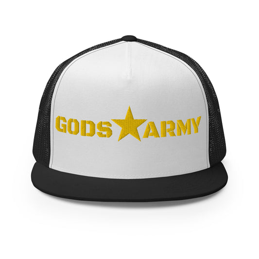 GODS ARMY - TRUE NORTH COLLECTION - Red on White on Black Back - Open Back Trucker Cap