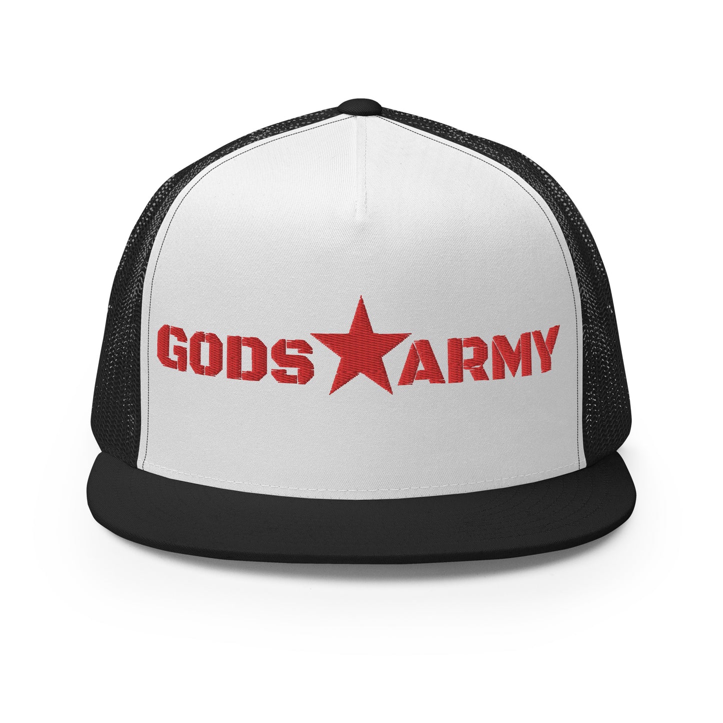 GODS ARMY - TRUE NORTH COLLECTION - Red on White on Black Back - Open Back Trucker Cap