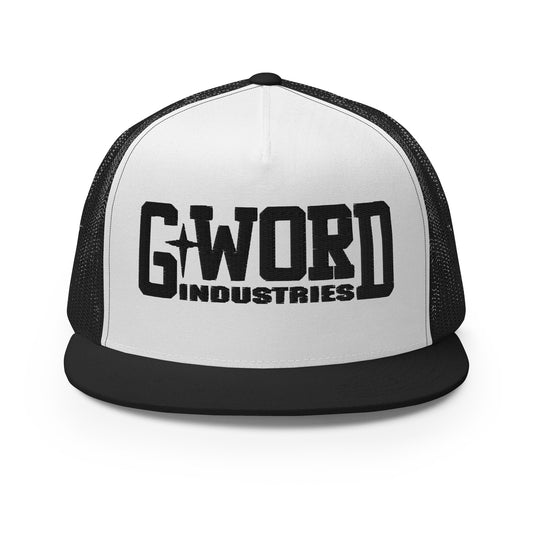 GWORD INDUSTRIES - THE LIVING TRUTH COLLECTION - Black on White on Black Back - Open Back Trucker Cap