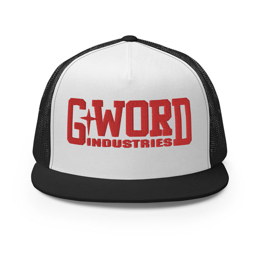 GWORD INDUSTRIES - THE LIVING TRUTH COLLECTION - Red on White on Black Back - Open Back Trucker Cap