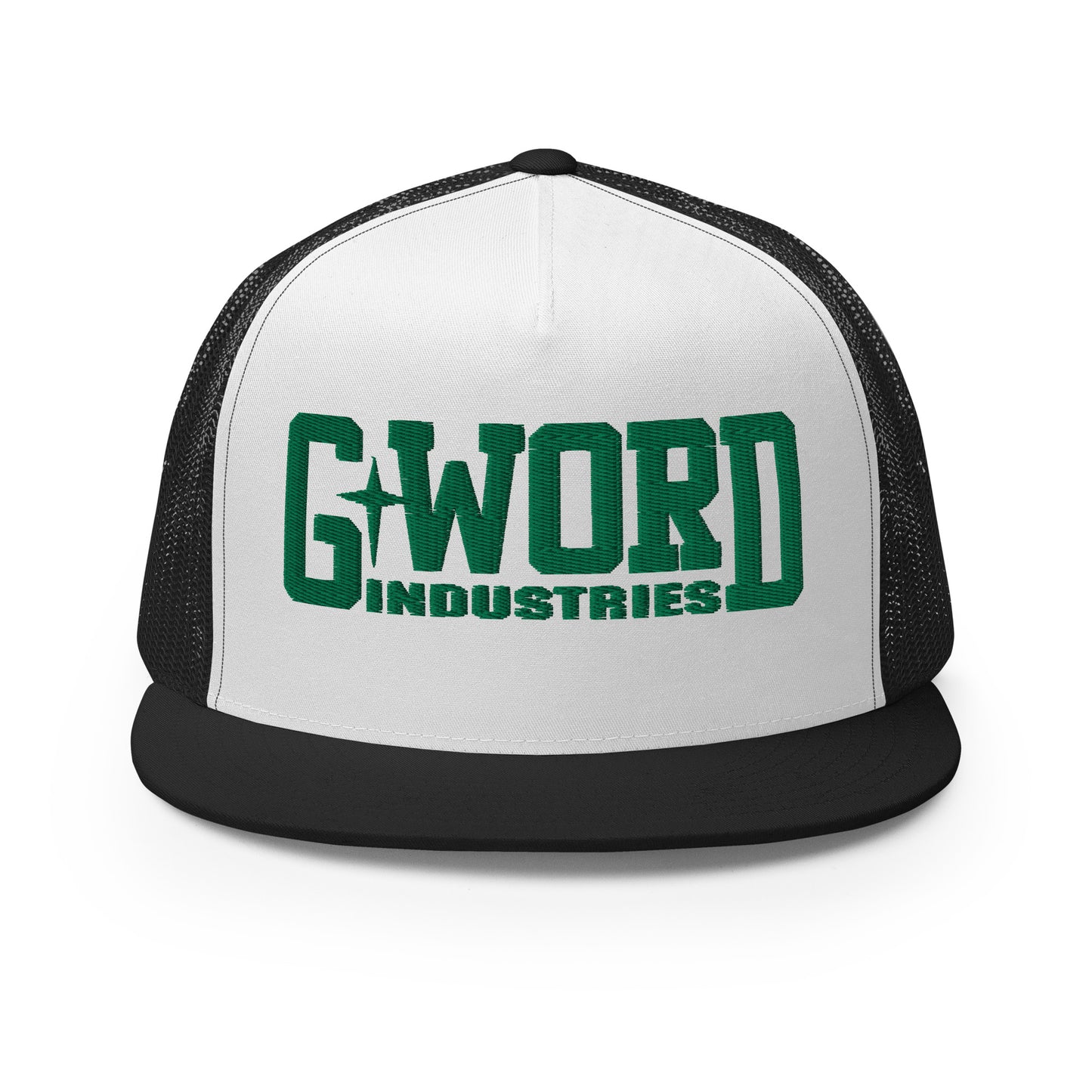 GWORD INDUSTRIES - THE LIVING TRUTH COLLECTION - Green on White on Black Back - Open Back Trucker Cap