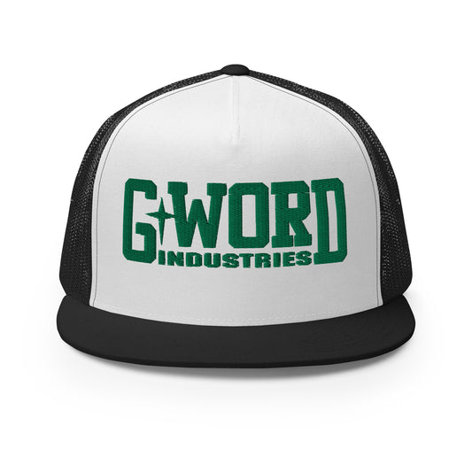 GWORD INDUSTRIES - THE LIVING TRUTH COLLECTION - Green on White on Black Back - Open Back Trucker Cap