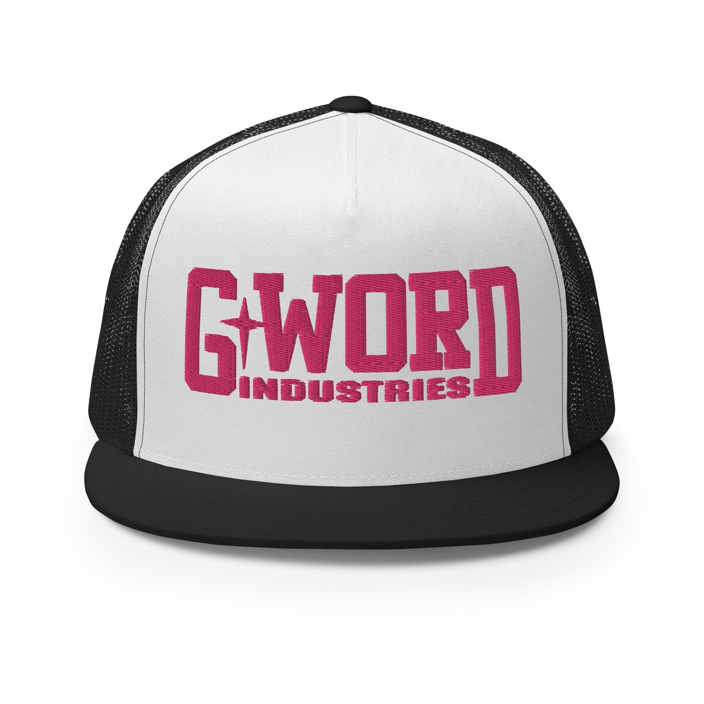 GWORD INDUSTRIES - THE LIVING TRUTH COLLECTION - Pink on White on Black Back - Open Back Trucker Cap