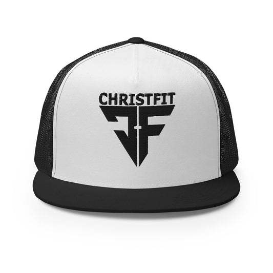 CHRISTFIT - ORIGINAL COLLECTION - BLACK on WHITE with BLACK BACK - Open Back Trucker Cap