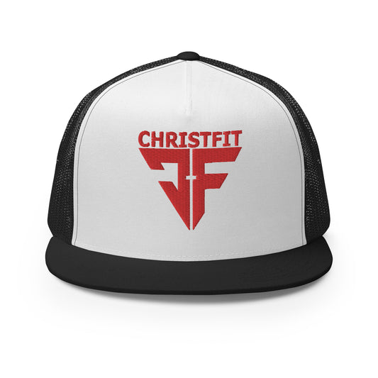 CHRISTFIT - ORIGINAL COLLECTION - RED on WHITE with BLACK BACK - Open Back Trucker Cap