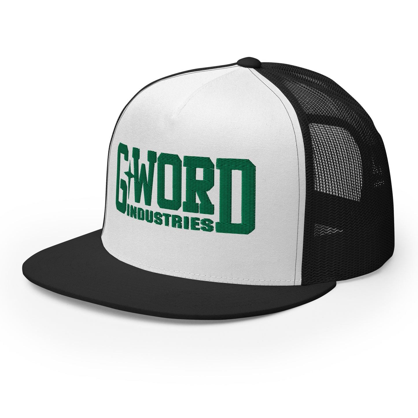 GWORD INDUSTRIES - THE LIVING TRUTH COLLECTION - Green on White on Black Back - Open Back Trucker Cap