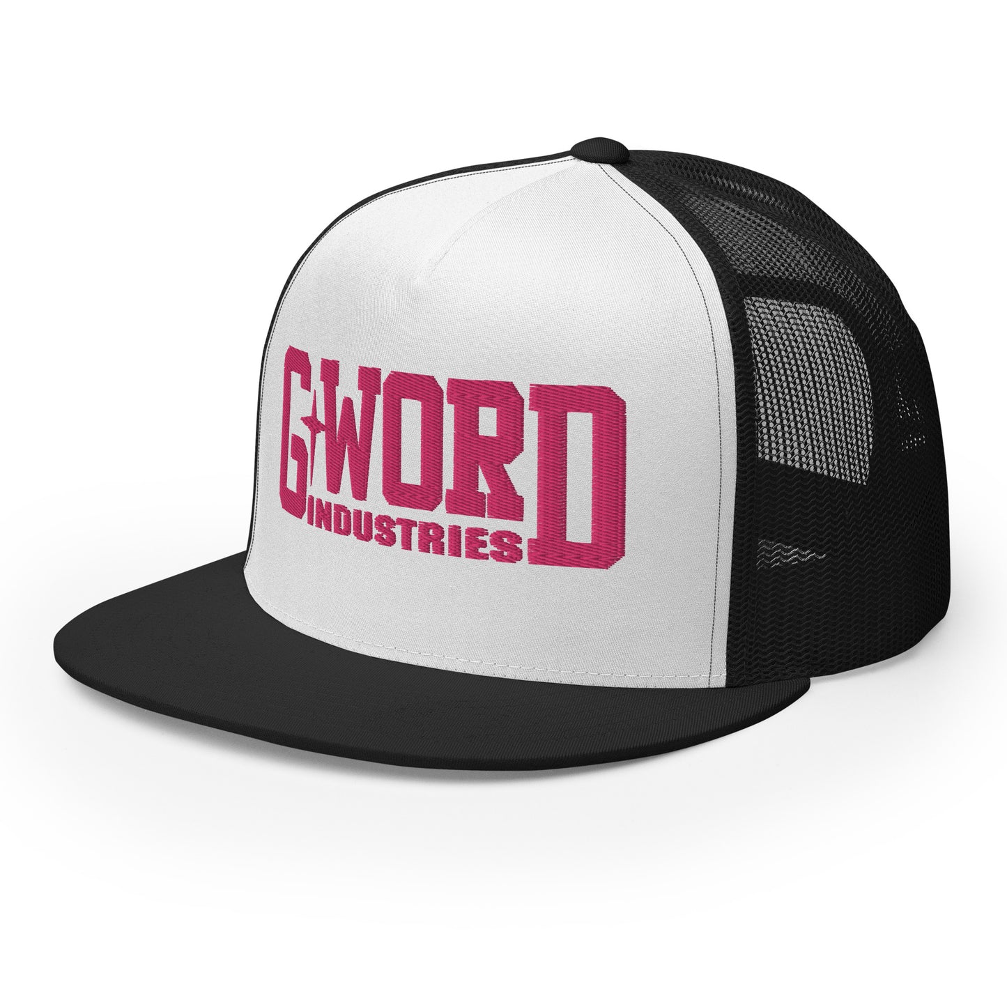 GWORD INDUSTRIES - THE LIVING TRUTH COLLECTION - Pink on White on Black Back - Open Back Trucker Cap