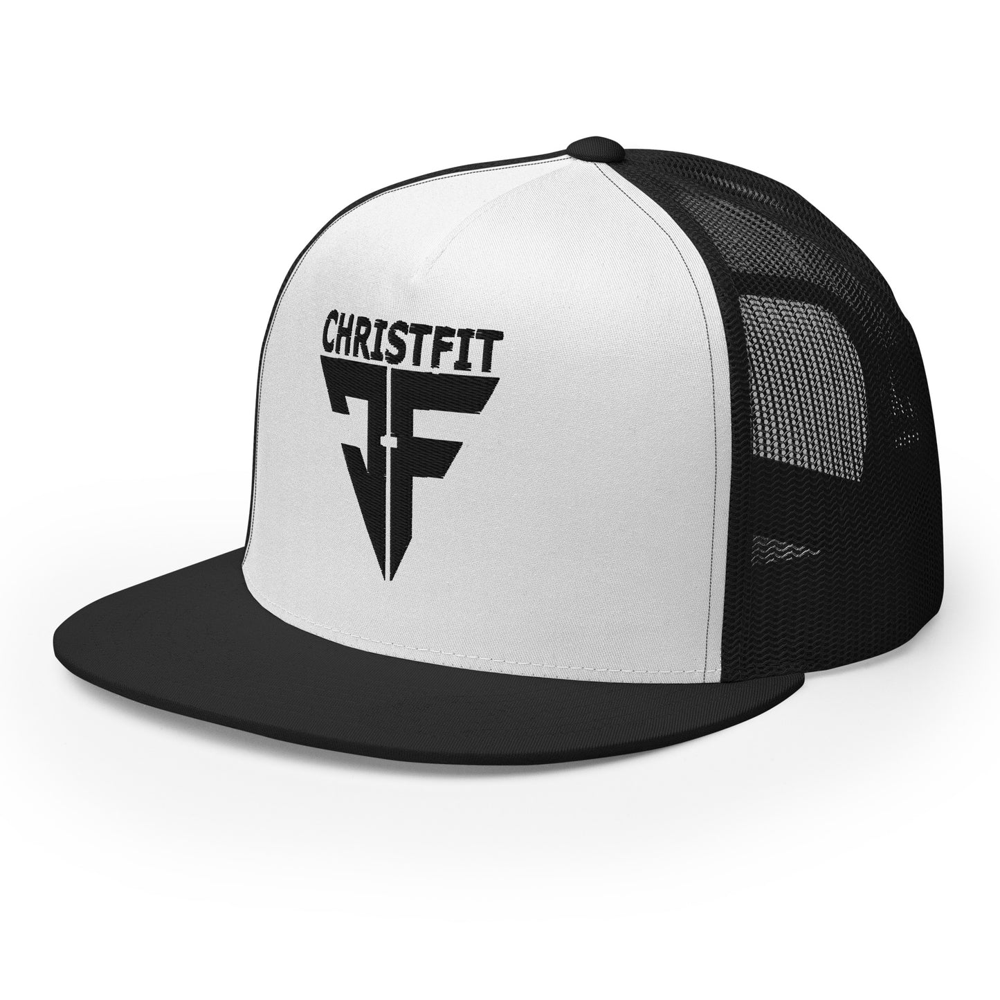 CHRISTFIT - ORIGINAL COLLECTION - BLACK on WHITE with BLACK BACK - Open Back Trucker Cap