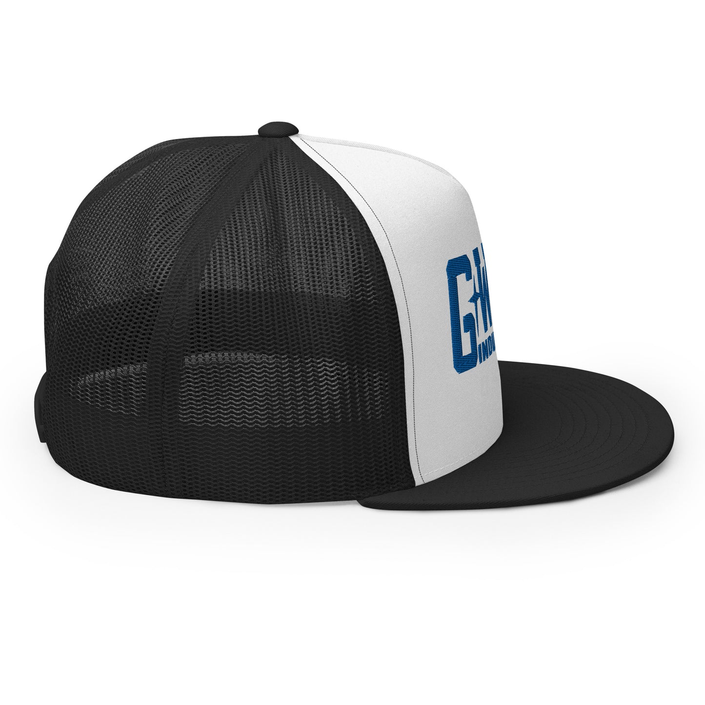 GWORD INDUSTRIES - THE LIVING TRUTH COLLECTION - Blue on White on Black Back - Open Back Trucker Cap