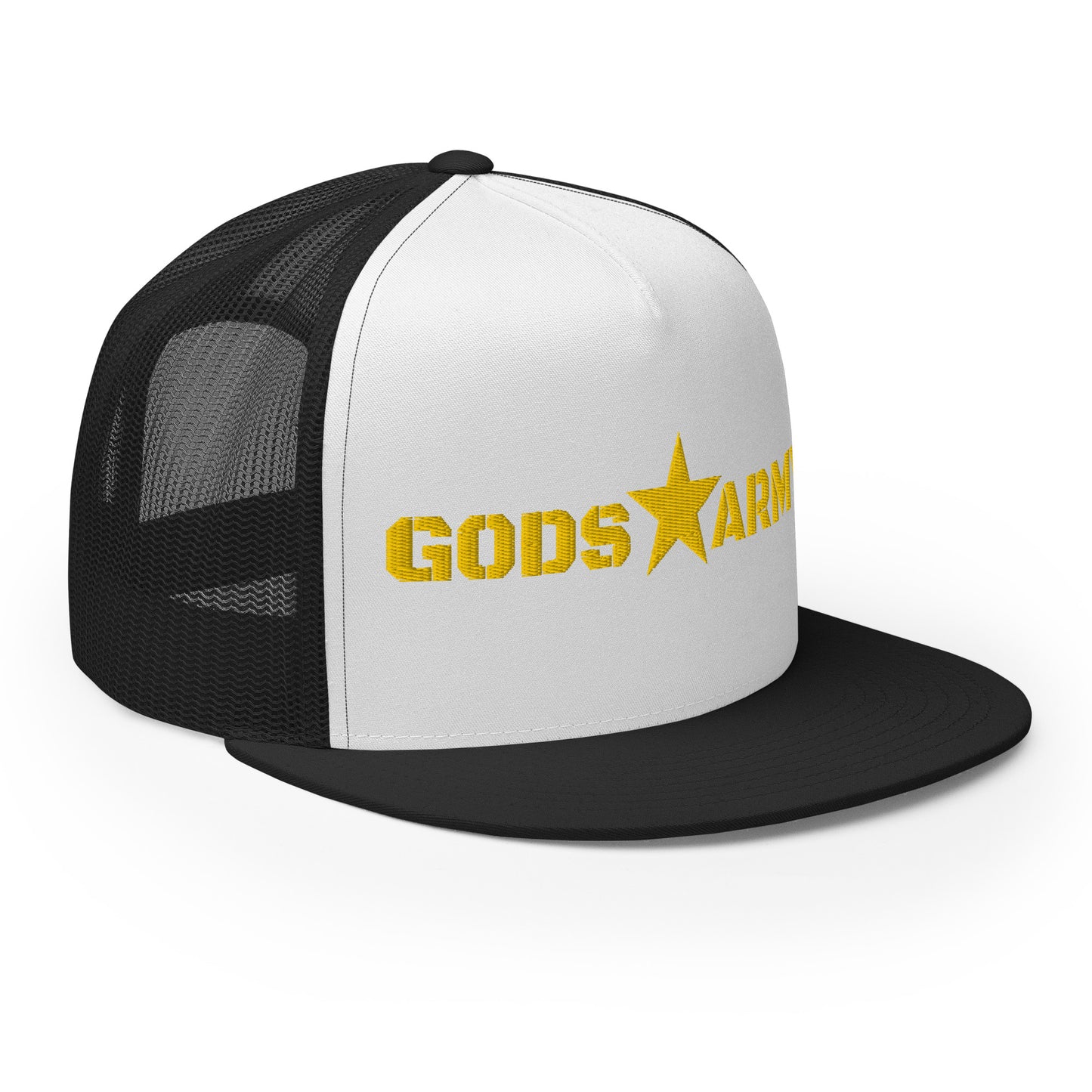 GODS ARMY - TRUE NORTH COLLECTION - Red on White on Black Back - Open Back Trucker Cap