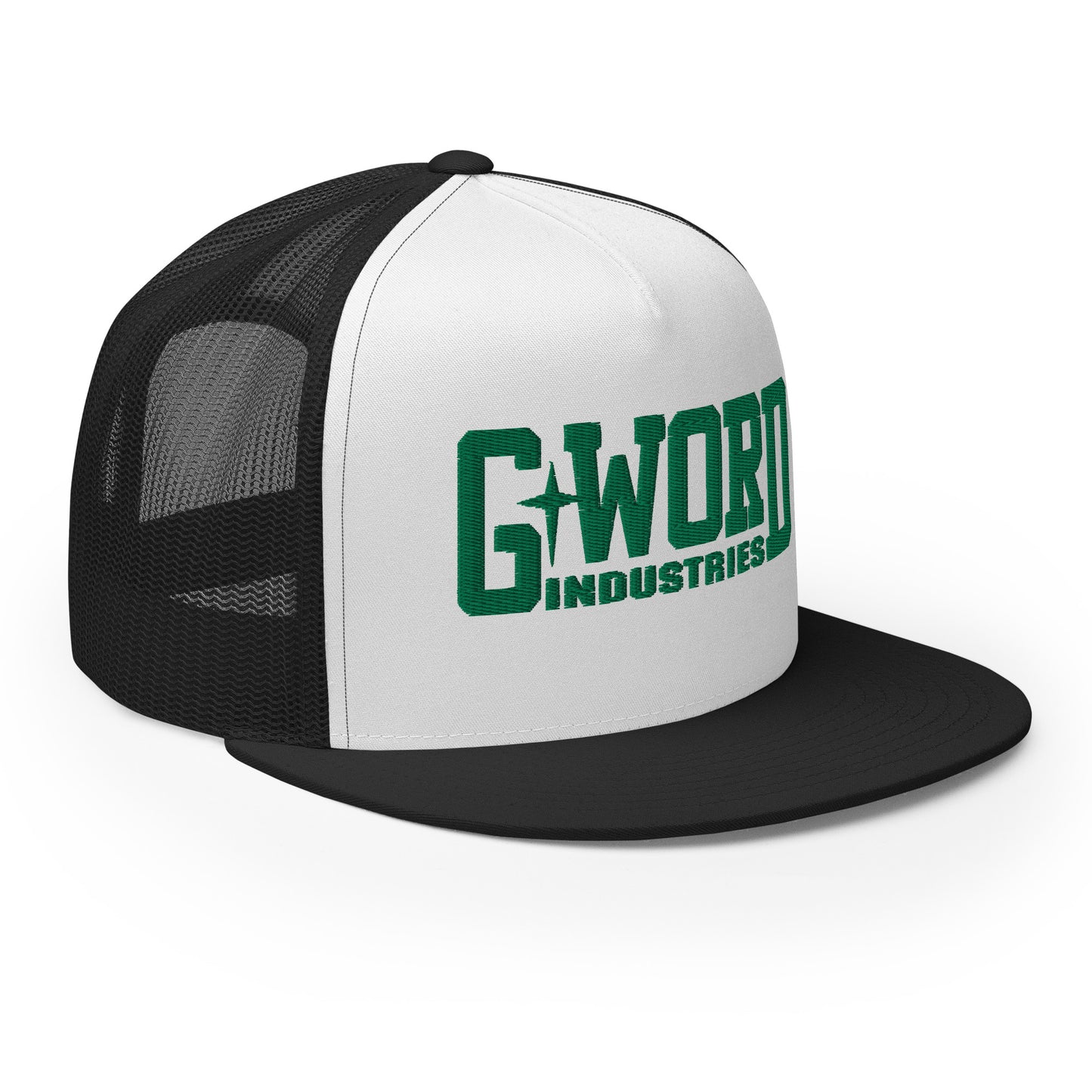 GWORD INDUSTRIES - THE LIVING TRUTH COLLECTION - Green on White on Black Back - Open Back Trucker Cap