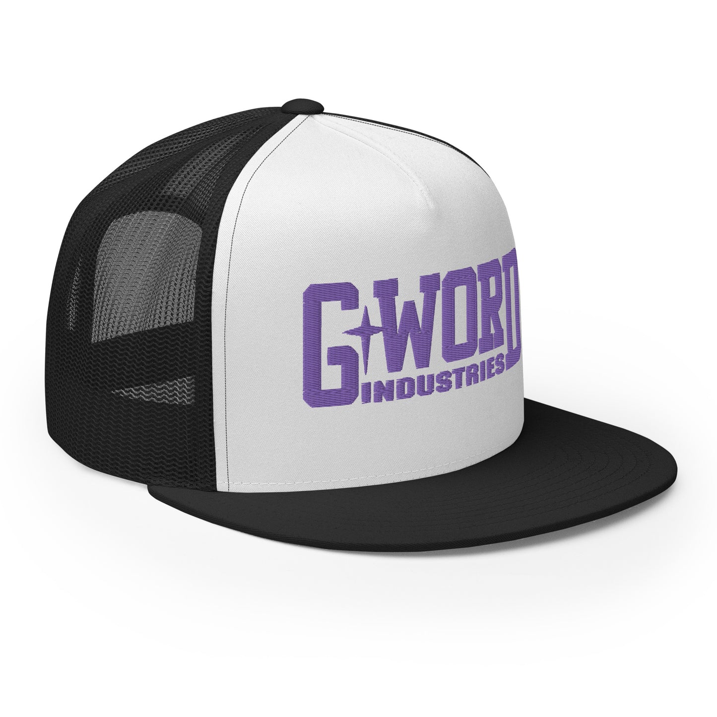 GWORD INDUSTRIES - THE LIVING TRUTH COLLECTION - Purple on White on Black Back - Open Back Trucker Cap