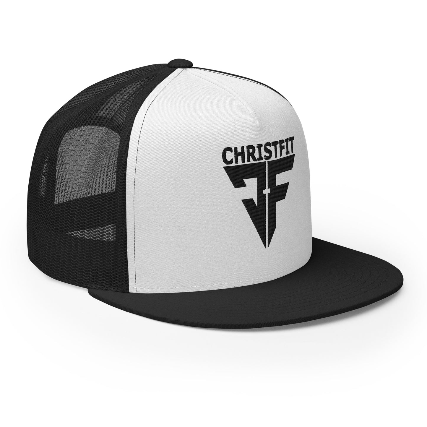 CHRISTFIT - ORIGINAL COLLECTION - BLACK on WHITE with BLACK BACK - Open Back Trucker Cap