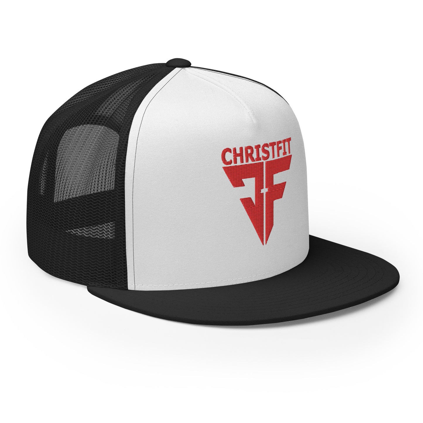 CHRISTFIT - ORIGINAL COLLECTION - RED on WHITE with BLACK BACK - Open Back Trucker Cap