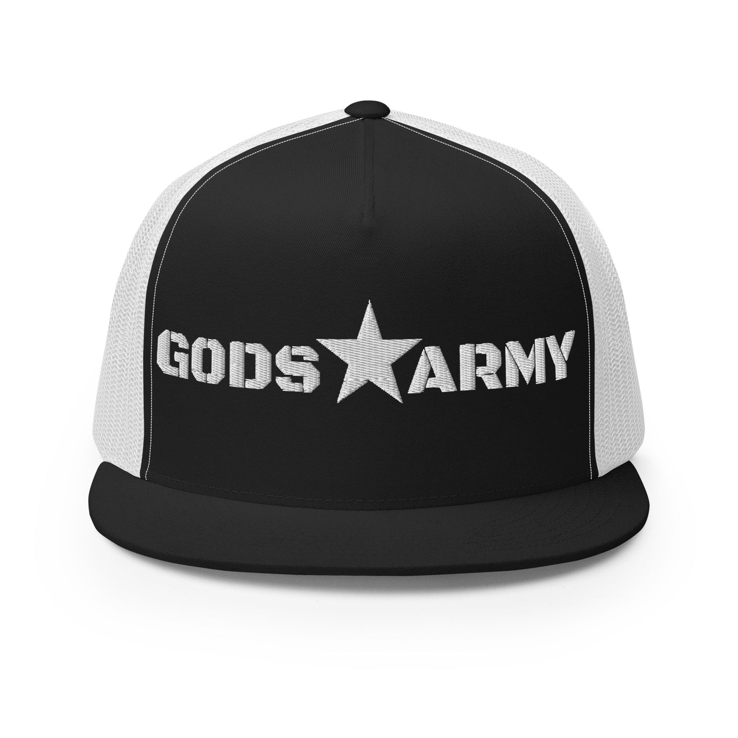 GODS ARMY - TRUE NORTH COLLECTION - White on Black with White Back - Open Back Trucker Cap