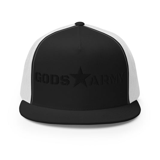 GODS ARMY - TRUE NORTH COLLECTION - Black on Black on White Back - Open Back Trucker Cap