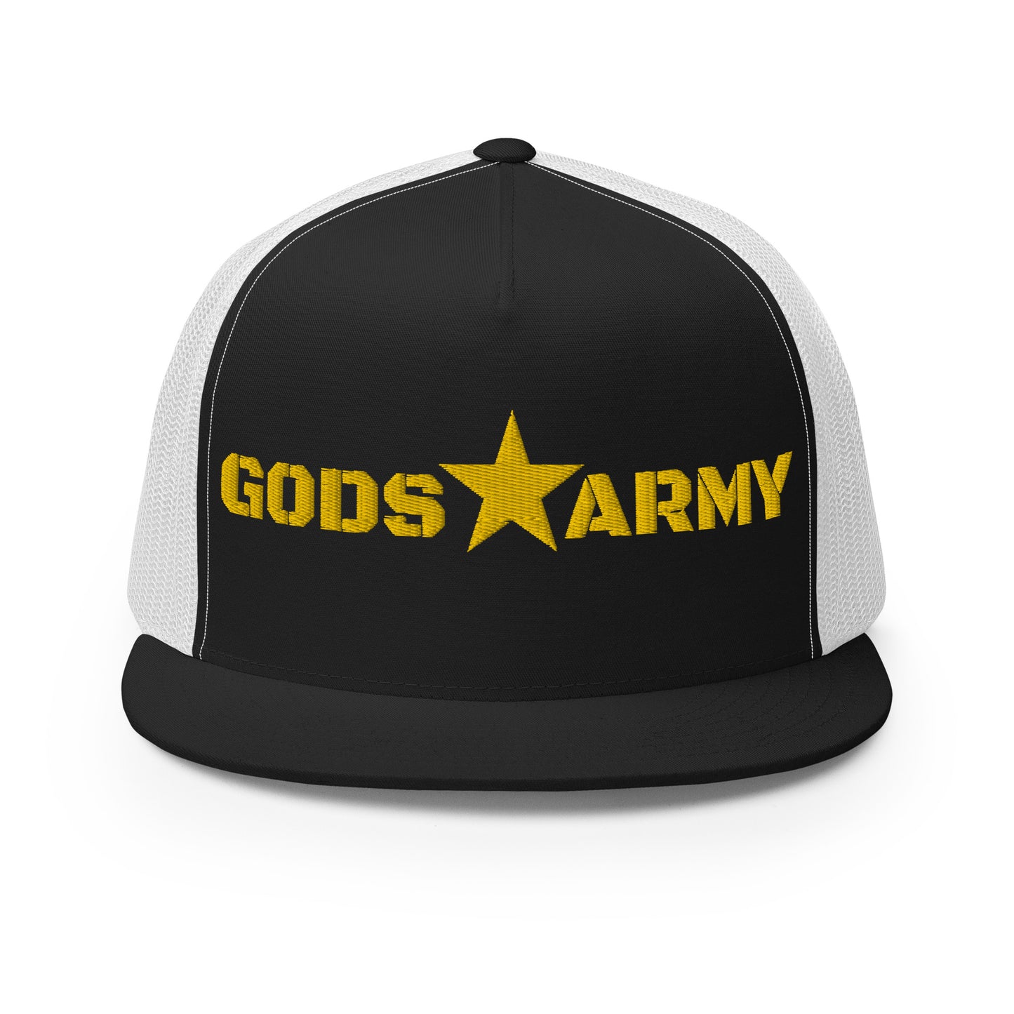 GODS ARMY - TRUE NORTH COLLECTION - Gold on Black on White Back - Open Back Trucker Cap