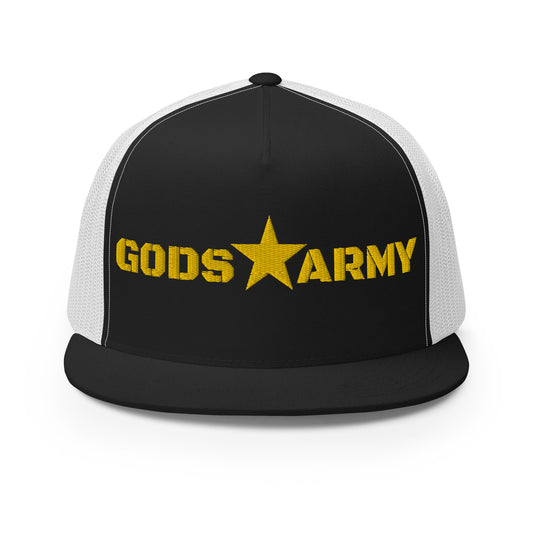 GODS ARMY - TRUE NORTH COLLECTION - Gold on Black on White Back - Open Back Trucker Cap