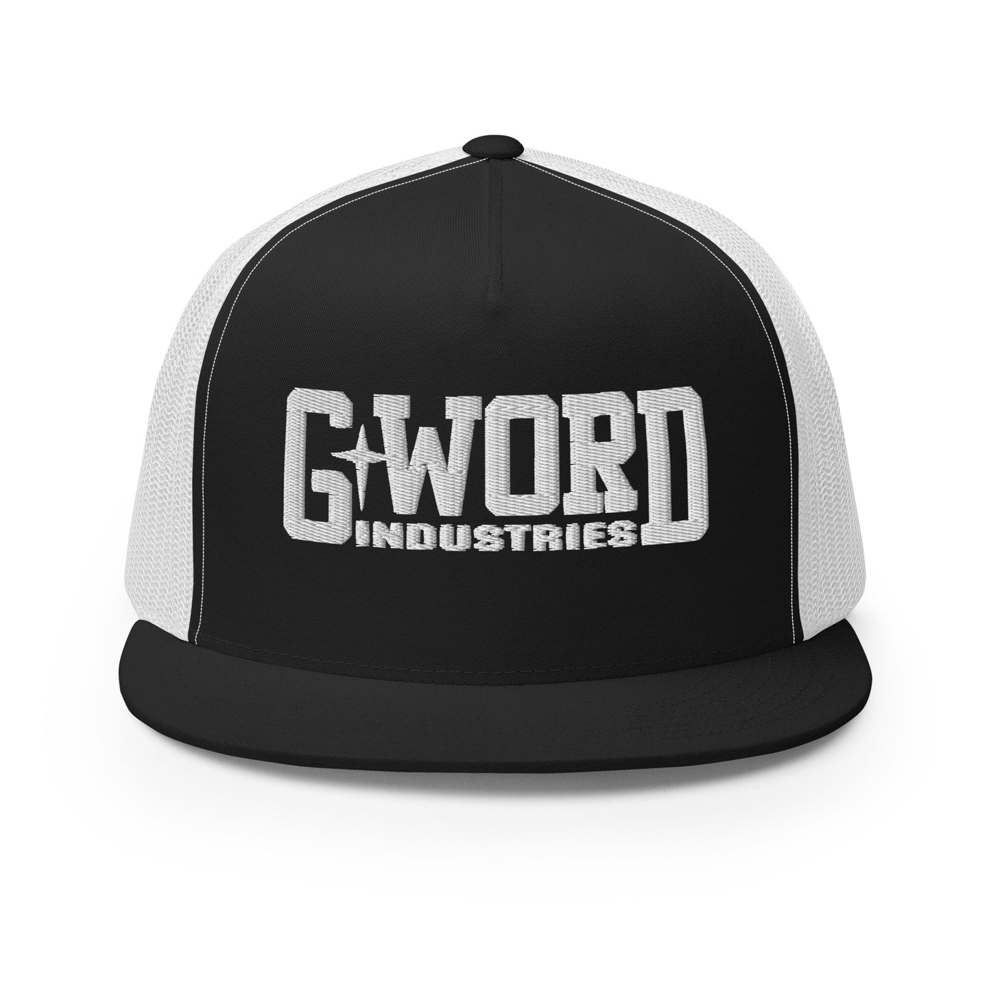 GWORD INDUSTRIES - THE LIVING TRUTH COLLECTION - White on Black on White Back - Open Back Trucker Cap