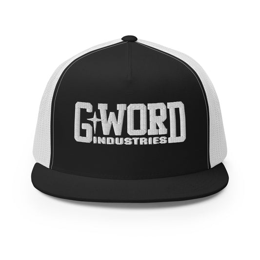 GWORD INDUSTRIES - THE LIVING TRUTH COLLECTION - White on Black on White Back - Open Back Trucker Cap